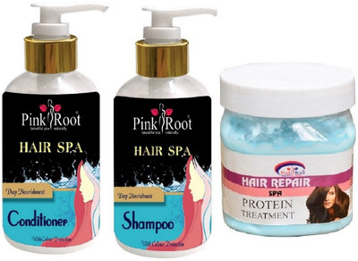 Pink Root Hair Spa Shampoo, Conditioner with Hair Repair Spa Cream(Set of 3)