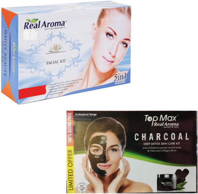 Real Aroma White Beauty & Charcoal Facial Kit 620 g(Set of 2)