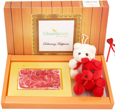Ghasitaram Gifts Chocolates-Marble Chocolate Bark Small with Teddies Combo(4)