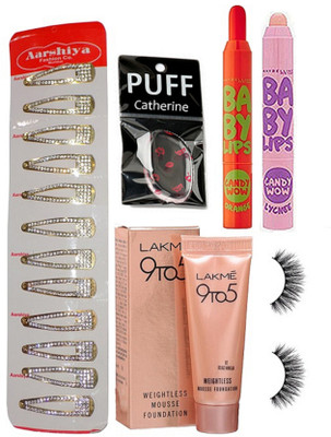 catherine Silicon Puff, Lakme 9to5 Mousse Foundation, Maybelline Lip Balm-2 With Eyelashes, Hair Clips(Set of 6)
catherine Silicon Puff, Lakme 9to5 Mousse Foundation, Maybelline Lip Balm-2 With Eyelashes, Hair Clips(Set of 6)