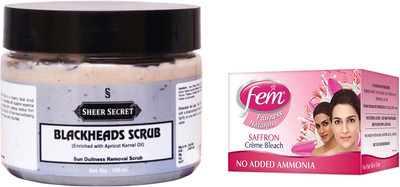 Sheer Secret Blackheads Scrub 300ml and Fem Saffron Bleach 64g(Set of 2)