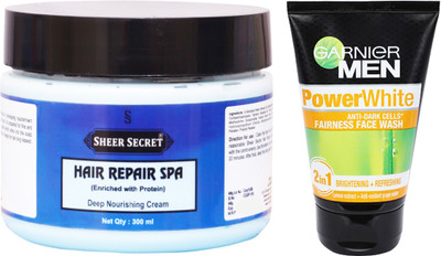 Sheer Secret Hair Repair Spa 300ml and Garnier Men Power White Face Wash 100ml(Set of 2)