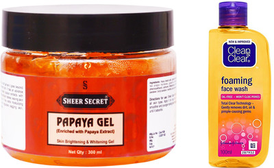 Sheer Secret Papaya Gel 300ml and Foaming Face Wash 100ml(Set of 2)