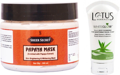 Sheer Secret Papaya Mask 300ml and WhiteGlow 3 In 1 Deep Cleansing Skin Whitening Facial Foam 100ml(Set of 2)
Sheer Secret Papaya Mask 300ml and WhiteGlow 3 In 1 Deep Cleansing Skin Whitening Facial Foam 100ml(Set of 2)