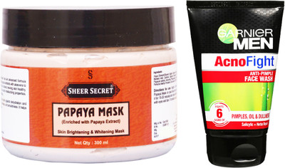 Sheer Secret Papaya Mask 300ml and Men Acno Fight Face Wash 100ml(Set of 2)