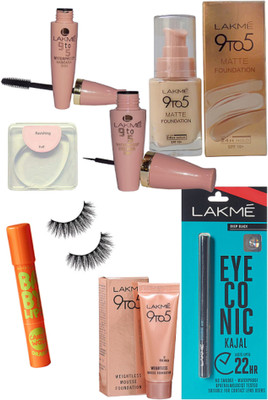 ravishing Silicon Puff, Eyelashes, Lakme 9to5 Liquid Waterproof Eyeliner With Mascara Black, Matte Foundation, Mousse Foundation, Eyeconic Kajal, Maybelline Lip Balm(Set of 8)
ravishing Silicon Puff, Eyelashes, Lakme 9to5 Liquid Waterproof Eyeliner With Mascara Black, Matte Foundation, Mousse Foundation, Eyeconic Kajal, Maybelline Lip Balm(Set of 8)