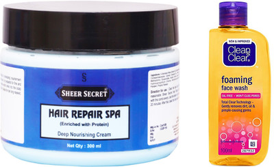 Sheer Secret Hair Repair Spa 300ml and Clean & Clear Foaming Face Wash 100ml(Set of 2)
Sheer Secret Hair Repair Spa 300ml and Clean & Clear Foaming Face Wash 100ml(Set of 2)