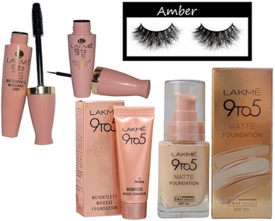 Amber Eyelashes, lakme 9to5 weightless mousse foundation, eyeliner & mascara,matte foundation(Set of 5)
Amber Eyelashes, lakme 9to5 weightless mousse foundation, eyeliner & mascara,matte foundation(Set of 5)