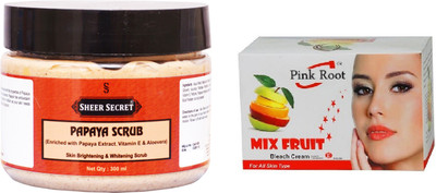 Sheer Secret Papaya Scrub 300ml 300ml and Pink Root Mix Fruit Bleach 50g(Set of 2)
Sheer Secret Papaya Scrub 300ml 300ml and Pink Root Mix Fruit Bleach 50g(Set of 2)