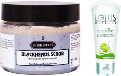 Sheer Secret Blackheads Scrub 300ml and WhiteGlow Active Skin Whitening + Oil Control Face Wash 100ml(Set of 2)
Sheer Secret Blackheads Scrub 300ml and WhiteGlow Active Skin Whitening + Oil Control Face Wash 100ml(Set of 2)