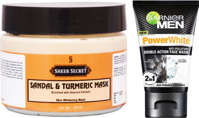 Sheer Secret Sandal & Turmeric Mask 300ml and Garnier Men Double Action Face Wash 100ml(Set of 2)
Sheer Secret Sandal & Turmeric Mask 300ml and Garnier Men Double Action Face Wash 100ml(Set of 2)