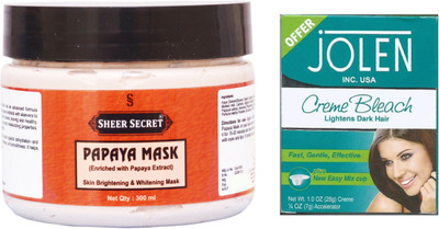 Sheer Secret Papaya Mask 300ml and Jolen Creme Bleach 35g(Set of 2)