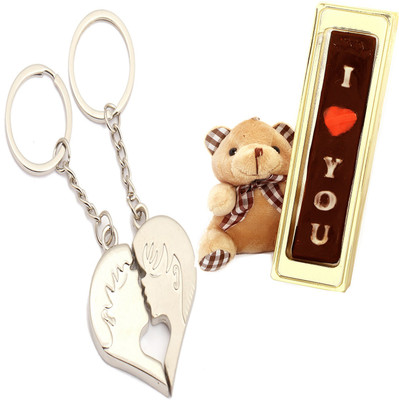 Ghasitaram Gifts Valentine- Kissing couple keychain with Teddy and Chocolate Combo(4)
Ghasitaram Gifts Valentine- Kissing couple keychain with Teddy and Chocolate Combo(4)
