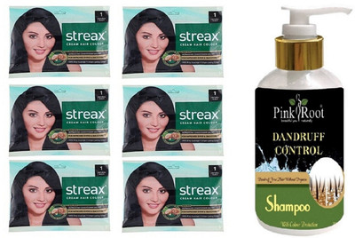 Pink Root Dandruff Control Shampoo with Streax Sachet 6 Pcs 1 Natural Black Cream Hair Color(Set of 7)
Pink Root Dandruff Control Shampoo with Streax Sachet 6 Pcs 1 Natural Black Cream Hair Color(Set of 7)