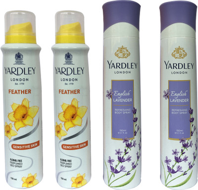 Yardley London Feather and English lavender (pack of 4) Perfume Body Spray - For Women(150 ml, Pack of 4)
Yardley London Feather and English lavender (pack of 4) Perfume Body Spray - For Women(150 ml, Pack of 4)