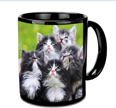 Raj Laxmi 5 Kitties black Ceramic Mug(350 ml)