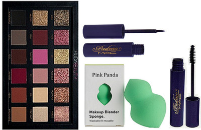 PINKPANDA Sponge puff, padma eyeliner & mascara, huda beauty palette(Set of 4)