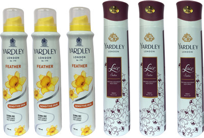 Yardley London Feather and Lace satin (pack of 6) Perfume Body Spray - For Women(150 ml, Pack of 6)
Yardley London Feather and Lace satin (pack of 6) Perfume Body Spray - For Women(150 ml, Pack of 6)