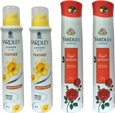 Yardley London Feather and Royal red roses (pack of 4) Perfume Body Spray - For Women(150 ml, Pack of 4)
Yardley London Feather and Royal red roses (pack of 4) Perfume Body Spray - For Women(150 ml, Pack of 4)