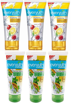 Everyuth Naturals Face Wash Anti, Acne, Anti Marks TULSI TURMERIC and Brightening LEMON & CHERRY 50g X 6 Face Wash(300 g)
Everyuth Naturals Face Wash Anti, Acne, Anti Marks TULSI TURMERIC and Brightening LEMON & CHERRY 50g X 6 Face Wash(300 g)