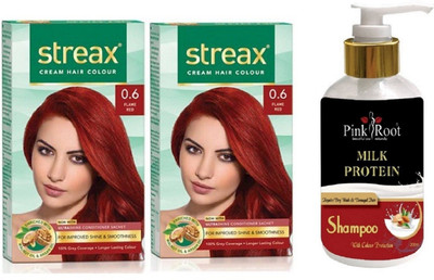 Pink Root Milk Protein Shampoo with Streax 2 Pcs 0.6 Flame Red Cream Hair Color(Set of 3)
Pink Root Milk Protein Shampoo with Streax 2 Pcs 0.6 Flame Red Cream Hair Color(Set of 3)