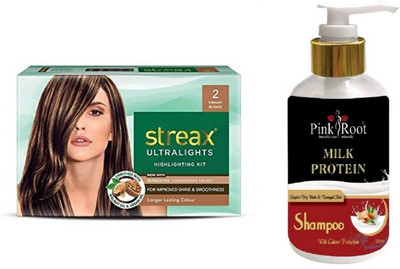 Pink Root Milk Protein Shampoo with Streax Ultralights 2 Vibrant Blonde Highlights Highlightings Kit(Set of 2)
Pink Root Milk Protein Shampoo with Streax Ultralights 2 Vibrant Blonde Highlights Highlightings Kit(Set of 2)