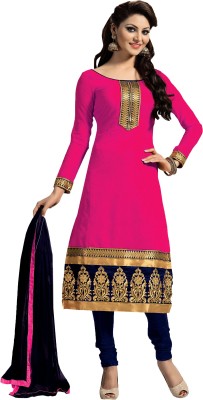 Jiya Chanderi Self Design, Embroidered Salwar Suit Dupatta Material(Un-stitched), Blue;pink
