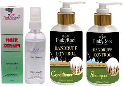 Pink Root Dandruff Control Shampoo, Conditioner with Hair Serum(Set of 3)