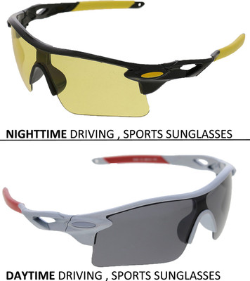 Vast Combo Of Day & Night Vision Wrap Around Cricket Goggles(Black)