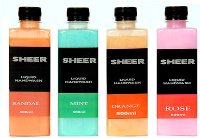 Sheer Premium Liquid Hand wash Refill Combo Kit Sandal,Mint,Orange,Rose (500ml each)(2000 ml, Bottle, Pack of 4)
Sheer Premium Liquid Hand wash Refill Combo Kit Sandal,Mint,Orange,Rose (500ml each)(2000 ml, Bottle, Pack of 4)