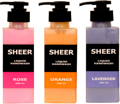Sheer Premium Liquid Hand wash Rose,Orange,Lavender (200ml each)(600 ml, Pump Dispenser, Pack of 3)
Sheer Premium Liquid Hand wash Rose,Orange,Lavender (200ml each)(600 ml, Pump Dispenser, Pack of 3)