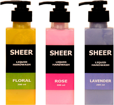 Sheer Premium Liquid Hand wash floral,Rose,Lavender (200ml each)(600 ml, Pump Dispenser, Pack of 3)
Sheer Premium Liquid Hand wash floral,Rose,Lavender (200ml each)(600 ml, Pump Dispenser, Pack of 3)
