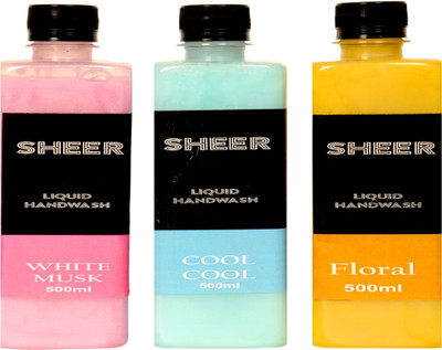 Sheer Premium Liquid Hand wash White Musk,Cool Cool, Floral (500ml each)(500 ml, Bottle, Pack of 3)
Sheer Premium Liquid Hand wash White Musk,Cool Cool, Floral (500ml each)(500 ml, Bottle, Pack of 3)