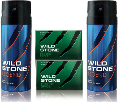 Wild Stone 2 Legend Deodorant and 2 Forest Spice 75gm Soap(Set of 4)