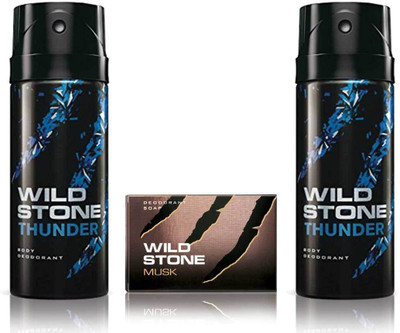 Wild Stone 2 Thunder Deodorant and 75gm Musk Soap(Set of 3)