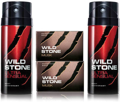 Wild Stone 2 Ultra Sensual Deodorant and 2 Musk 125gm Soap(Set of 4)