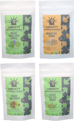 LIBERTY INTERNATIONAL Indigo & Orange & Amla & Aloevera Powder ( 114 Gm Each ) For Face , Hair & Skin Care Certified C18(Set of 4)