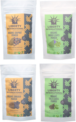 LIBERTY INTERNATIONAL Soapnut & Indigo & Shikakai & Tulsi Powder ( 227 Gm Each ) For Face , Hair & Skin Care Certified C18(Set of 4)