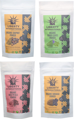 LIBERTY INTERNATIONAL Soapnut & Indigo & Rose & Shikakai Powder ( 114 Gm Each ) For Face , Hair & Skin Care Certified C18(Set of 4)