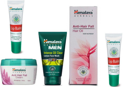 Himalaya anti hair fall cream. anti hair fall oil, intensve oil clear face wash, lip balm(Set of 5)