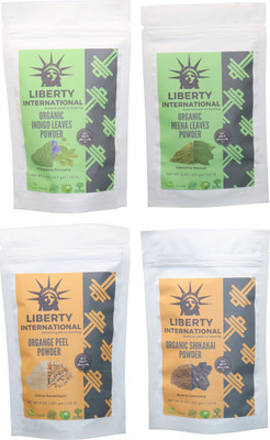 LIBERTY INTERNATIONAL Indigo & Heena & Orange & Shikakai Powder ( 227 Gm Each ) For Face , Hair & Skin Care Certified C18(Set of 4)