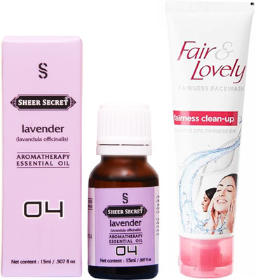 Sheer Secret Lavender Essential Oil 15 ml and Fair & Lovely Fairness Instant Glow Clean-up face wash 100 ml(Set of 2)
Sheer Secret Lavender Essential Oil 15 ml and Fair & Lovely Fairness Instant Glow Clean-up face wash 100 ml(Set of 2)