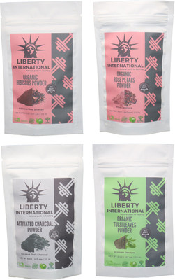 LIBERTY INTERNATIONAL Hibiscus & Rose & Charcoal & Tulsi Powder ( 227 Gm Each ) For Face , Hair & Skin Care Certified C18(Set of 4)