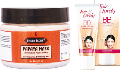 Sheer Secret Papaya Mask 300ml and Fair & Lovely BB Foundation + Fairness Cream 40 Grams(Set of 2)
Sheer Secret Papaya Mask 300ml and Fair & Lovely BB Foundation + Fairness Cream 40 Grams(Set of 2)