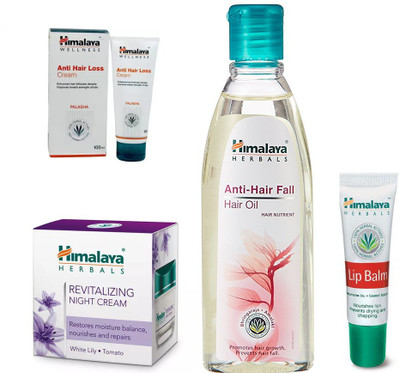 Himalaya ANTI HAIR LOSS CREAM, ANTI HAIR FALL OIL, NIGHT CREAM, LIP BALM(Set of 4)