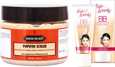 Sheer Secret Papaya Scrub 300ml and Fair & Lovely BB Foundation + Fairness Cream 40 Grams(Set of 2)
Sheer Secret Papaya Scrub 300ml and Fair & Lovely BB Foundation + Fairness Cream 40 Grams(Set of 2)