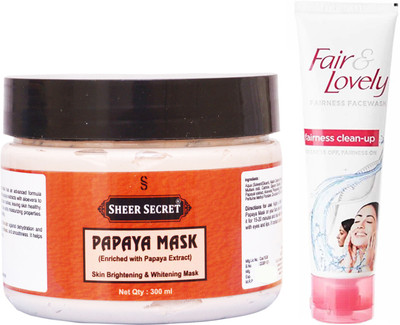 Sheer Secret Papaya Mask 300ml and Fair & Lovely Fairness Instant Glow Clean-up face wash 100 ml(Set of 2)
Sheer Secret Papaya Mask 300ml and Fair & Lovely Fairness Instant Glow Clean-up face wash 100 ml(Set of 2)