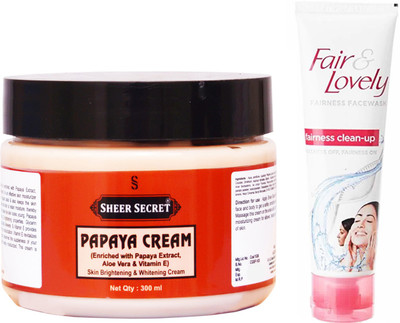 Sheer Secret Papaya Cream 300ml and Fair & Lovely Fairness Instant Glow Clean-up face wash 100 ml(Set of 2)
Sheer Secret Papaya Cream 300ml and Fair & Lovely Fairness Instant Glow Clean-up face wash 100 ml(Set of 2)