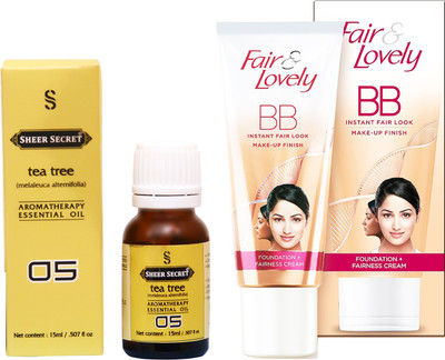Sheer Secret Tea Tree Essential Oil 15 ml and Fair & Lovely BB Foundation + Fairness Cream 40 Grams(Set of 2)
Sheer Secret Tea Tree Essential Oil 15 ml and Fair & Lovely BB Foundation + Fairness Cream 40 Grams(Set of 2)