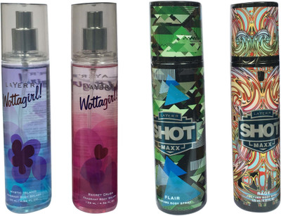 LAYER'R SECRET CRUSH,MYSTIC ISLAND, FLAIR,RAGE (PACK OF 4) Body Spray - For Men & Women(135 ml, Pack of 4)
LAYER'R SECRET CRUSH,MYSTIC ISLAND, FLAIR,RAGE (PACK OF 4) Body Spray - For Men & Women(135 ml, Pack of 4)